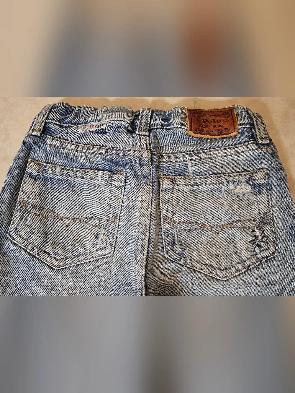 Polo Ralph Lauren Kids Slim Light Blue Denim Jeans Shorts w/ pink patches Size 7